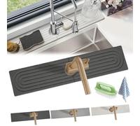 Instant Drying Stone, Stone Faucet Mat for Kitchen Sink, Kitchen Sink Stone Tray Around Faucet, Instant Stone Drying Trays for Bathroom, Kitchen Sink Splash Guard (Black-Square, 40*10cm)