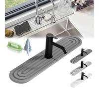 Instant Drying Stone, Stone Faucet Mat for Kitchen Sink, Kitchen Sink Stone Tray Around Faucet, Instant Stone Drying Trays for Bathroom, Kitchen Sink Splash Guard (Black-Round, 60*10cm)
