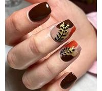Instant Fake Nails French Lace Gold Shimmer ABS Press On Nails Winter Brown Tones Multisize Easy Application Salon Look Brown Gold Foil Glow Press On Nail