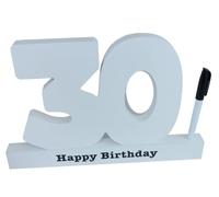 Instant Gifts International Sign Your Name - Signature 30th Birthday Number Block Plaque - Happy Birthday Personalise Plaque with Pen - White - 33 cm