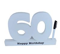 Instant Gifts International Sign Your Name - Signature 60th Birthday Number Block Plaque - Happy Birthday Personalise Plaque with Pen - White - 33 cm