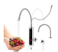 Instant Hot Water Faucet with Universal Joint Pipe & Metal Pipe, 220V 3000W Electric Hot Water Tap for Kitchen Bathroom with LED Digital Display (30-55℃), 3S Fast Heating, 360° Rotatable Spout