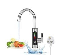 Instant Hot Water Tap, 220V 3000W Electric Hot Water Heater Tap, Stainless Steel Electric Hot and Cold Mixer Water Taps with Digital Display for Kitchen Bathroom Washroom, UK Plug