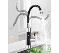 Instant Hot Water Tap, 360° Rotatable Instant Water Heater Tap with Digital Display, 220V 3000W Stainless Steel Electric Water Heater Faucet for Kitchen Washroom Bathroom (Schwarz)