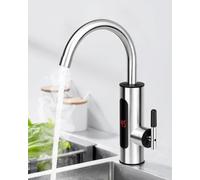 Instant Hot Water Tap, 360° Rotatable Instant Water Heater Tap with Digital Display, 220V 3000W Stainless Steel Electric Water Heater Faucet for Kitchen Bathroom Washroom (Silver)
