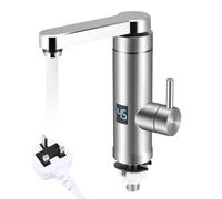Instant Hot Water Tap, 360° Swivel Stainless Steel Electric Hot and Cold Mixer Water Heater Faucet with Digital Display, 3S Instant Tankless Electric Hot Water Faucet for Kitchen Bathroom (3000W)