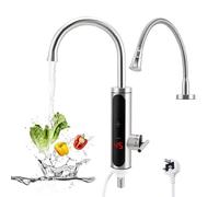 Instant Hot Water Tap with Universal Joint Pipe & Metal Pipe, 220V 3000W Tankless Electric Taps for Bathroom/Kitchen, Cold and Hot Water Faucet with Digital Display, Adjustable Temperature 30-55°C