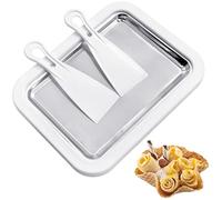 Instant Ice Cream Roll Maker, Uooker Aluminium Alloy DIY Roller Pan with 2 Scrapers, Kids Make Easy Rolls Cold Sweet Fried Food Plate for Homemade Rolled Frozen Yogurt Gelato, White