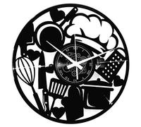 Instant Karma Clocks Vinyl Wall Clock Chef Kitchen Cooking Decorative Living Room, Black