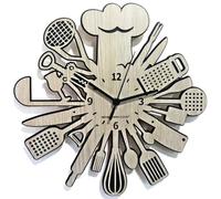 Instant Karma Clocks Kitchen ➤ Wooden Wall Clock Dining Room Silent Non-Ticking, Wood Hdf, Oak, Ø12inch