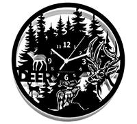 Instant Karma Clocks | Deer Wall Clock with Forest and Stag Silhouette | Silent No-Ticking | Perfect for Bedroom, Office, Studio, Cabin, Living Room | Unique Decoration