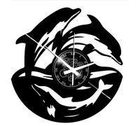 Vinyl Wall Clock Vintage Handmade Decor Home Office Dolphins Sea Animals Fish Mammals