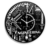 Instant Karma Clocks | Engineering Wall Clock - Silent Non-Ticking Quartz - Wall Decoration for Engineer, Office, Workshop, Technical Studio, Industrial Decor