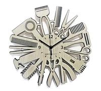 Instant Karma Clocks Wall Clock ➤ Barber Shop Beard Salon Beauty Hairdressing Professional, HDF Wood Coated Oak Color Finish, Ø12inch