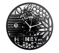 Instant Karma Clocks Honey Bee Honeycomb Wall Clock Gift Idea, Engineered Wood, Black