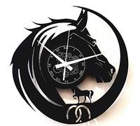Instant Karma Clocks Vinyl Wall Clock Horse Head Horseshoe Riding Racing Decorative, Black