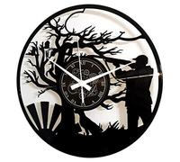 Instant Karma Clocks | Hunting Wall Clock | Forest Silhouette Scene with Hunter and Dog | Silent Quartz Movement | Perfect for Outdoorsmen and Nature Enthusiasts