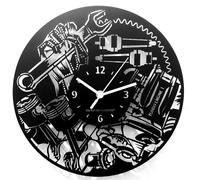 Instant Karma Clocks Mechanical Engineering ➤ Wall Clock Workshop Car Service Tools Garage, Hdf Wood, Black, 30cm