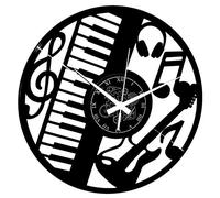Vinyl Wall Clock Vintage Handmade Decor Home Office Guitar Bass Rock Metal Punk Music Keyboard