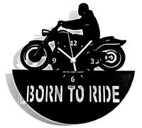 Instant Karma Clocks Motorcycle Born to Ride Motorcyclist, HDF, Black Wood, Ø12inch