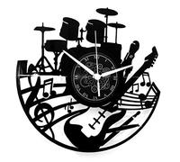 Instant Karma Clocks Vinyl Wall Clock Guitar Music Keyboard Drummer Battery, Vintage Handmade No Ticking, Rock Band Gift