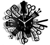 Instant Karma Clocks Wall Clock ➤ Sewing Machine Embroidery Tailoring Woman, HDF Wood Coated Finish Black Color, Ø12inch