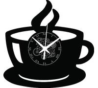 Instant Karma Clocks Vinyl Wall Clock ➤ Coffee Shop Mug Cup Time, Home Kitchen Decor, Black, Ø12inch