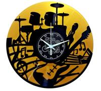 Instant Karma Clocks | Wall Clock | Band | Guitar | Decoration for Musicians | Black and Gold | Gift Idea for Bass Drummer | Double Vinyl