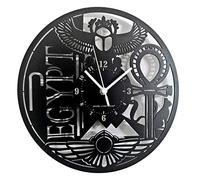 Instant Karma Clocks Wall Clock ➤ Egypt Journey Pyramids Horus Symbolology Desert Ankh Ethnic, Wood, Black, Ø12inch