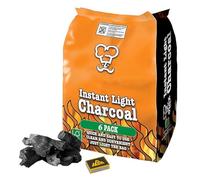 Instant Light Lumpwood Charcoal Bags 6x1kg - Easy to Use BBQ Coals, Quick Lighting Charcoal for Barbecue, Disposable Coal Bags for Outdoor Cooking, Camping & Garden Grills (Pack of 2)