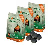 Instant Light Smokeless Coal Fire - Very Easy To Light 3 x 3kg Smokeless Ecoal Fuel Made with Olive Stones for Open Fire and Multi Fuel Stoves. Suitable for Smokeless Zones, Burns over 3hrs