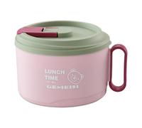 Instant Noodle Bowl, Ramen Bowl with Lid Handles for Home Dorm Office Pink