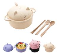 Instant Noodle Bowl Set with Lid & Cutlery, Noodle Bowl with Chopsticks | 1300ml Ramen Cooker Bowls with Handle Dishwasher Safe Noodles Cooker for Soup Salad Cereal(White)