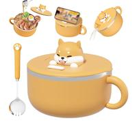 Instant Noodle Bowl with Handles Ramen Pot with Lid 1200ml Instant Ramen Bowl with Lid and Spoon Portable Microwave Safe Ramen Cooker for Soup, Noodles