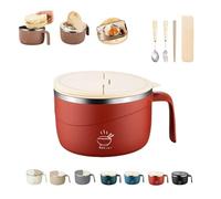 Instant Noodle Bowl with Lid, 1200ml Stainless Steel Ramen Bowl with Handle, Leak Proof Double-Layer Anti-Scald Soup Cup with Drain Holes and Phone Holder for Office and Dorm (F)