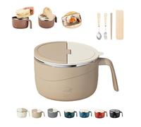 Instant Noodle Bowl with Lid, 1200ml Stainless Steel Ramen Bowl with Handle, Leak Proof Double-Layer Anti-Scald Soup Cup with Drain Holes and Phone Holder for Office and Dorm (A)