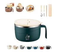 Instant Noodle Bowl with Lid, 1200ml Stainless Steel Ramen Bowl with Handle, Leak Proof Double-Layer Anti-Scald Soup Cup with Drain Holes and Phone Holder for Office and Dorm (H)