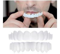 Instant Perfect Smile Dentures Teeth Comfort Fit Flex Cosmetic Teeth Veneers, Upper and Lower Natural Fake Teeth Braces Whitening False Teeth for Men and Women, 1 Size Fits Most,2 Pairs