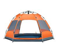 Instant Pop Up Tents, 3-4 People Double-layer Hexagonal Camping Tent With Double Door Screens Waterproof Sunscreen Breathable, For Hiking Outdoor Travel Orange