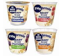 Instant Porridge Pot Variety Bundle - with Microwaveable Low Fat Porridge - Apple, Blueberry, Golden Syrup and Raspberry - Delicious Hot or Cold, Quick & Easy Breakfast or Snack on the Go