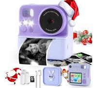 Instant Print Camera for Kids, 2.8 Inch Screen Kids Instant Cameras with A Protective Silicone Bag, Christmas Birthday Gifts for Kids Age 3 4 5 6 7 8 9 10, Camera Toy for Girls Boys （Purple）