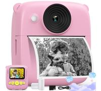 Instant Print Camera for Kids 3-10 Years, Print Kids Camera Toy with 32G SD Card, 1080P Video, 48MP Photo, 2 Rolls of Photo Paper, Gifts for 3 4 5 6 7 8 9 10 Years Old Girls (Pink)