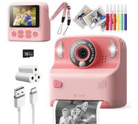 Instant Print Camera for Kids, Christmas Birthday Gifts for Girls Boys Age 3-12,1080P Digital Video Cameras for Toddler, Portable Toy for 4 5 6 7 8 9 10 Year Old Girl with 32GB SD Card (Pink)