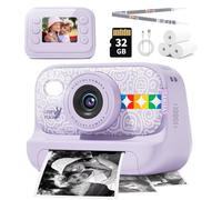 Instant Print Camera for Kids, Christmas Birthday Gifts for Girls Boys Age 3-12, Thermal Printing,1080P Digital Video Portable Travel Toddler Toy Camera Purple