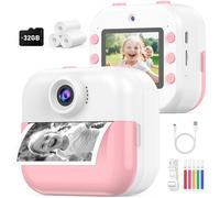 Instant Print Camera for Kids, DITUPAN Kids Camera with Front & Rear Camera for Selfie, Prints 1080P Videos, Christmas Birthday Portable Toys Gifts for Boys Girls Ages 3-12 (Pink)