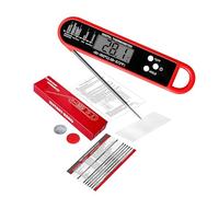 Instant Read Digital Meat Thermometer with Backlight LCD Screen, Foldable Long Probe for Cooking, BBQ, Grilling, Candy, Milk & Water (Red)