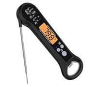 Instant Read Meat Thermometer, Fast Accuracy Digital Food Thermometer with Foldable Long Probe,Backlight & Calibrationfor for Cooking and BBQ,Grill,Candy,Liquids,Beef (Black)