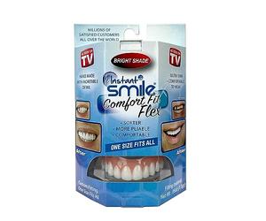 Instant Smile Comfort Fit Flex Cosmetic Upper Teeth, Bright White Shade, Comfortable Upper Veneer for Extended Wear, Teeth Veneers for Men and Women, 1 Size Fits Most