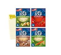 Instant Vegetarian Soup Bundle with Cup a Soup Potato & Leek, Tomato, Mushroom and Vegetable with Intrinsic Treats Shopping List Card (One Pack of Each Flavour - 16 Sachets Total)