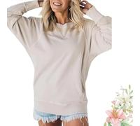 Instantaneou Sweatshirt, Women's Ribbed Accent Pocketed Pullover, Fall Splicing Solid Batwing Sleeve Ribbed Pullover Tops (Apricot,XXL)